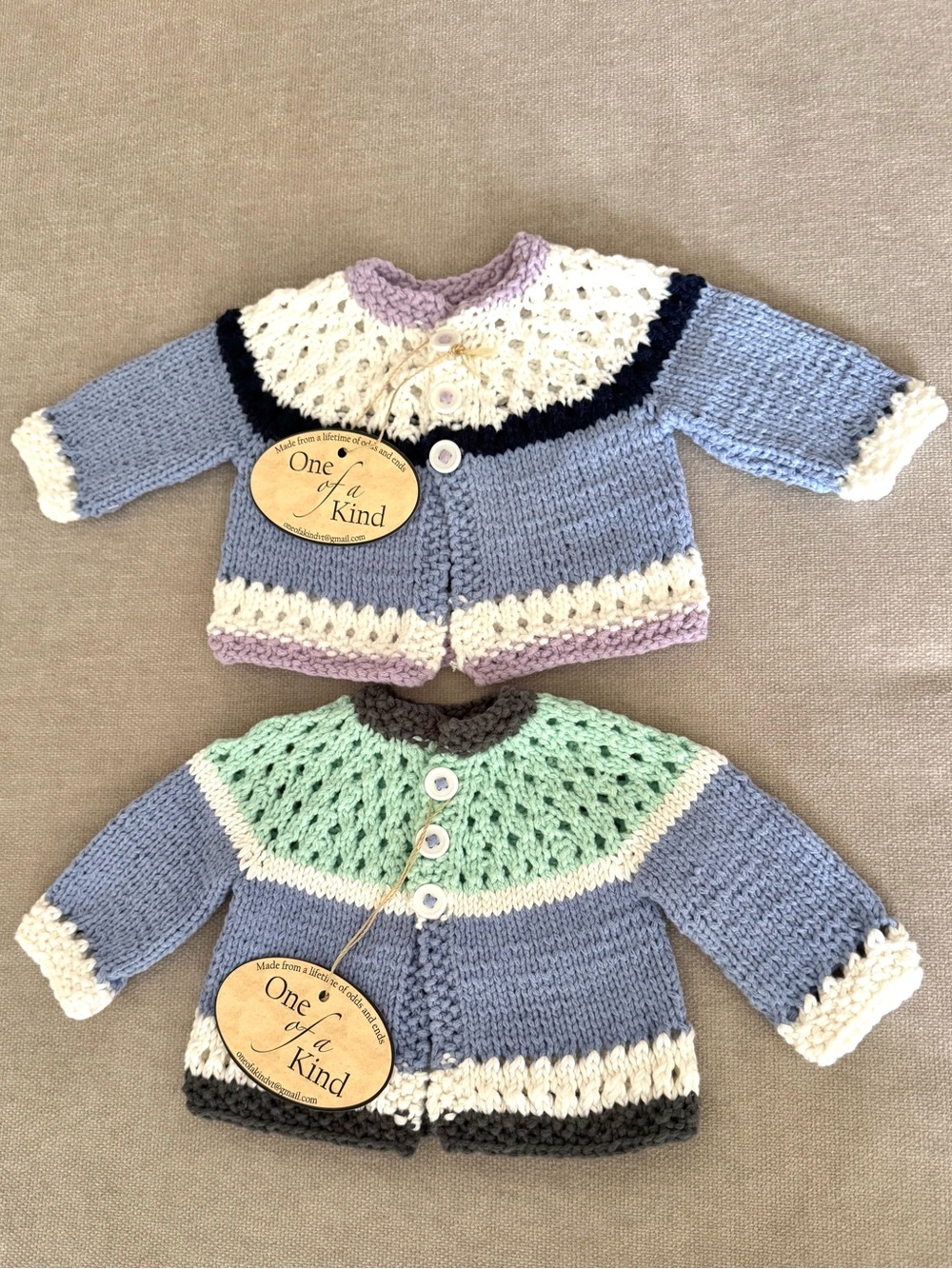 New 2 Handmade Knit Baby Cardigans Set